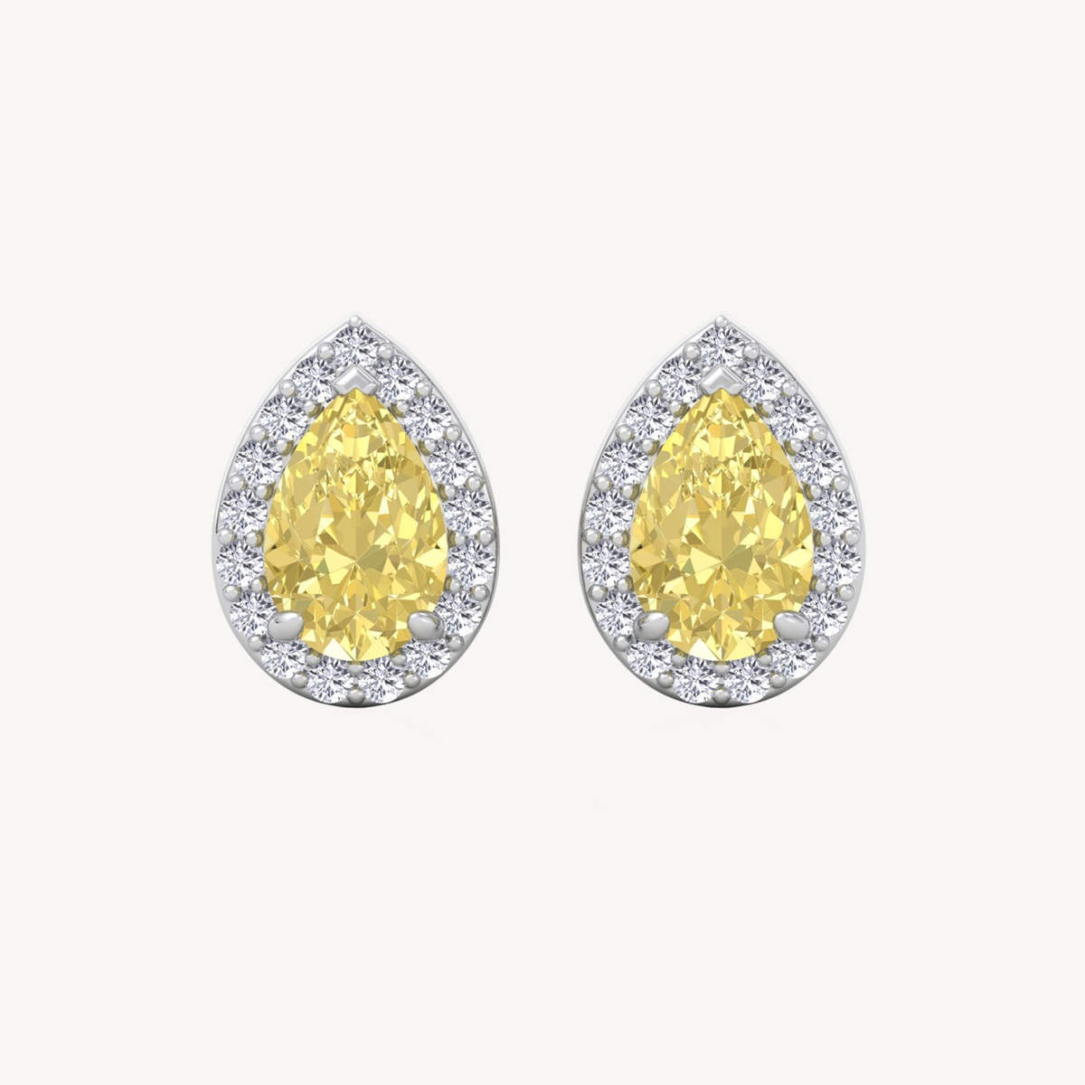Pear Cut Natural Fancy Yellow Diamond Halo Studs