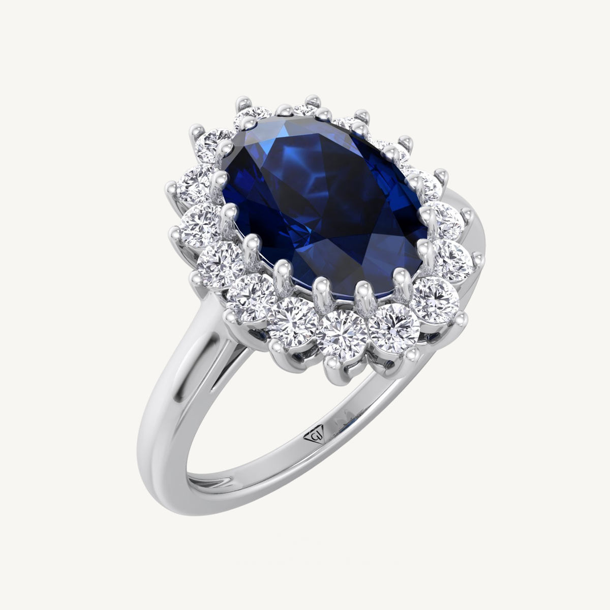 (3.85CT T.W.) Oval Cut Blue Sapphire & Halo Diamond Engagement Ring