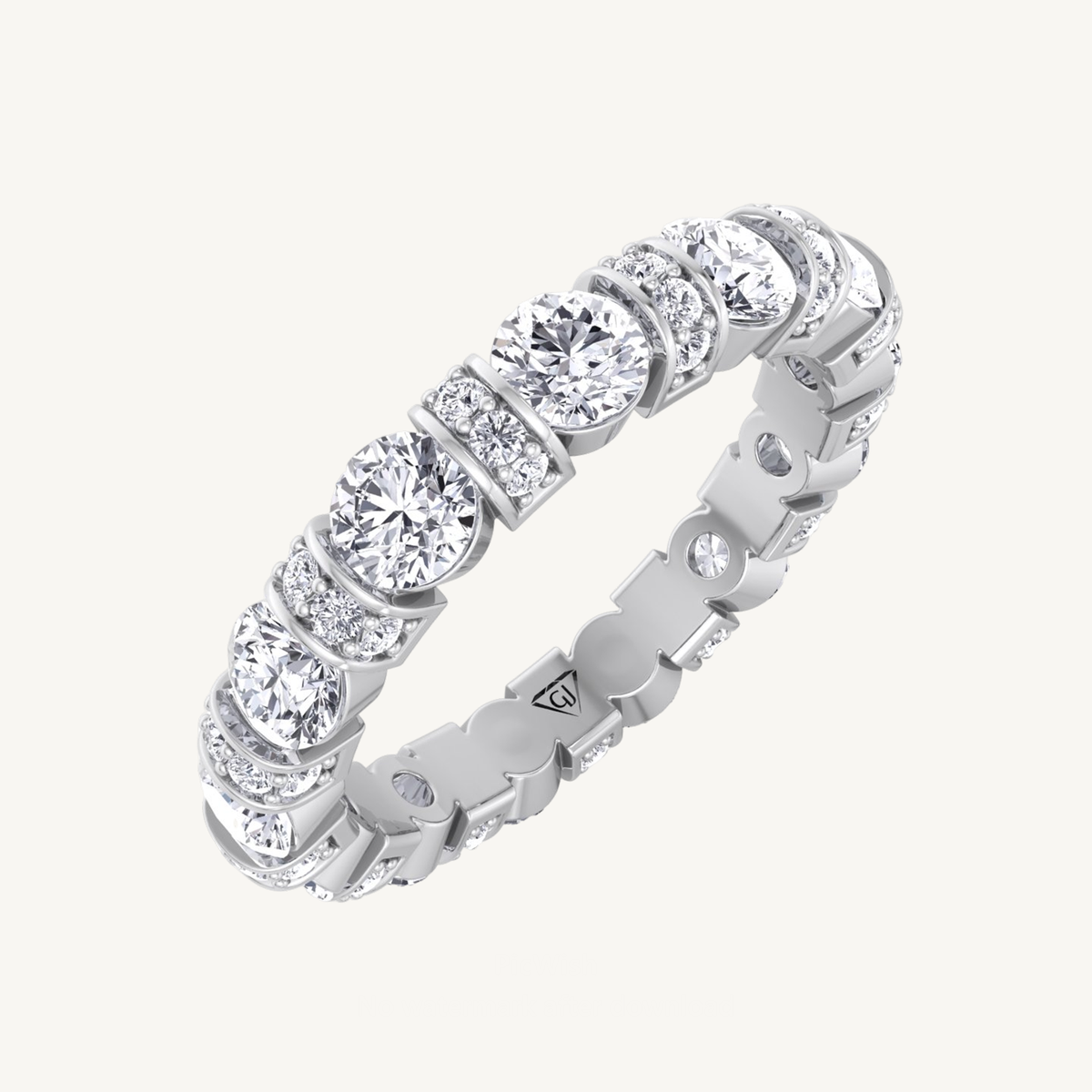Round Cut Diamond Bar Set Eternity Band with Pave Accents