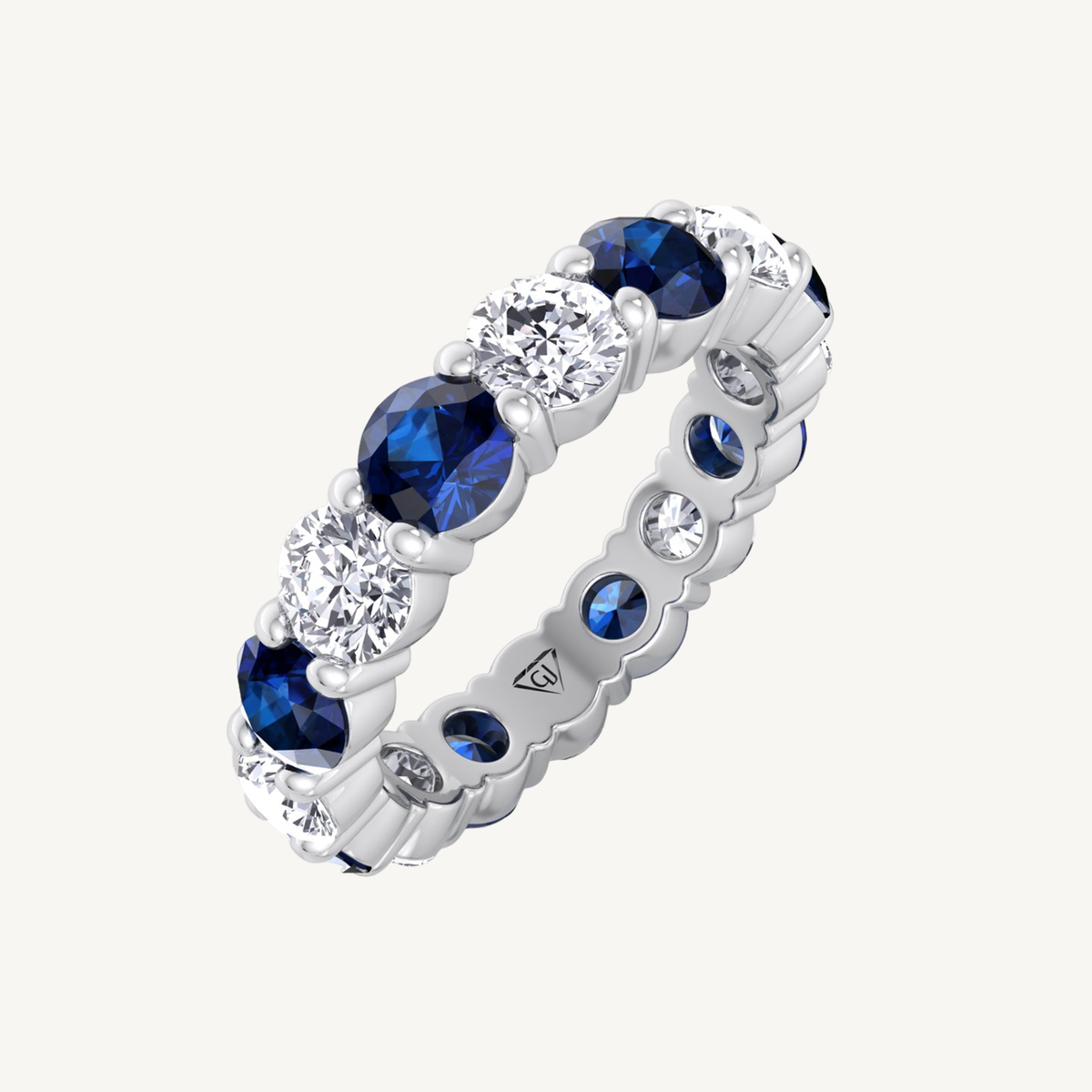 Round Alternating Natural Blue Sapphire and Diamonds Eternity Band