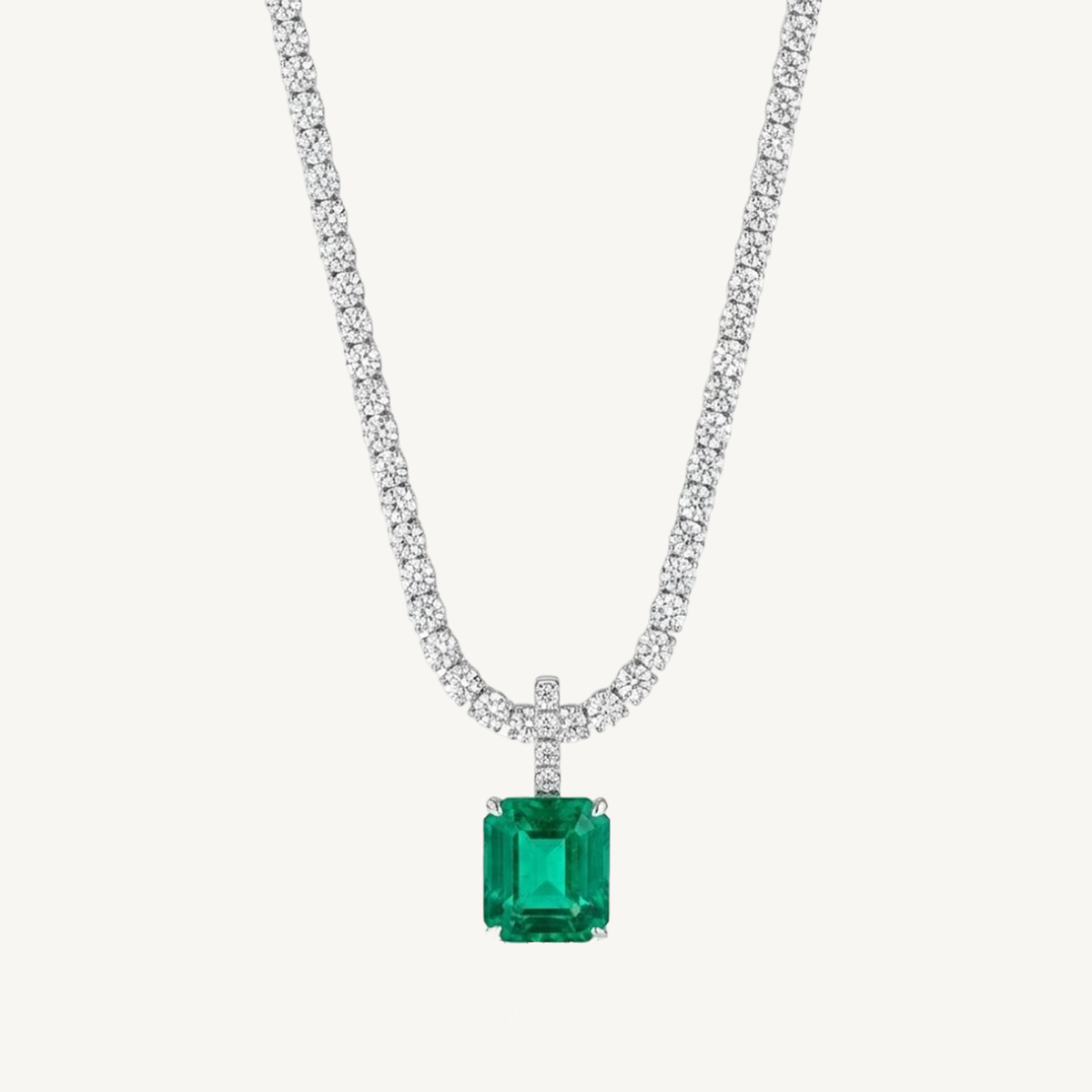 11CT Natural Diamond Tennis Neck with 3CT Natural Green Emerald Pendant