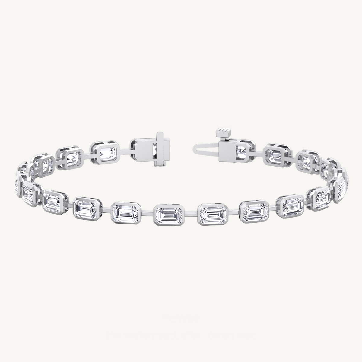 Bezel Set Emerald Cut Natural Diamond Station Bracelet 14K Solid Gold