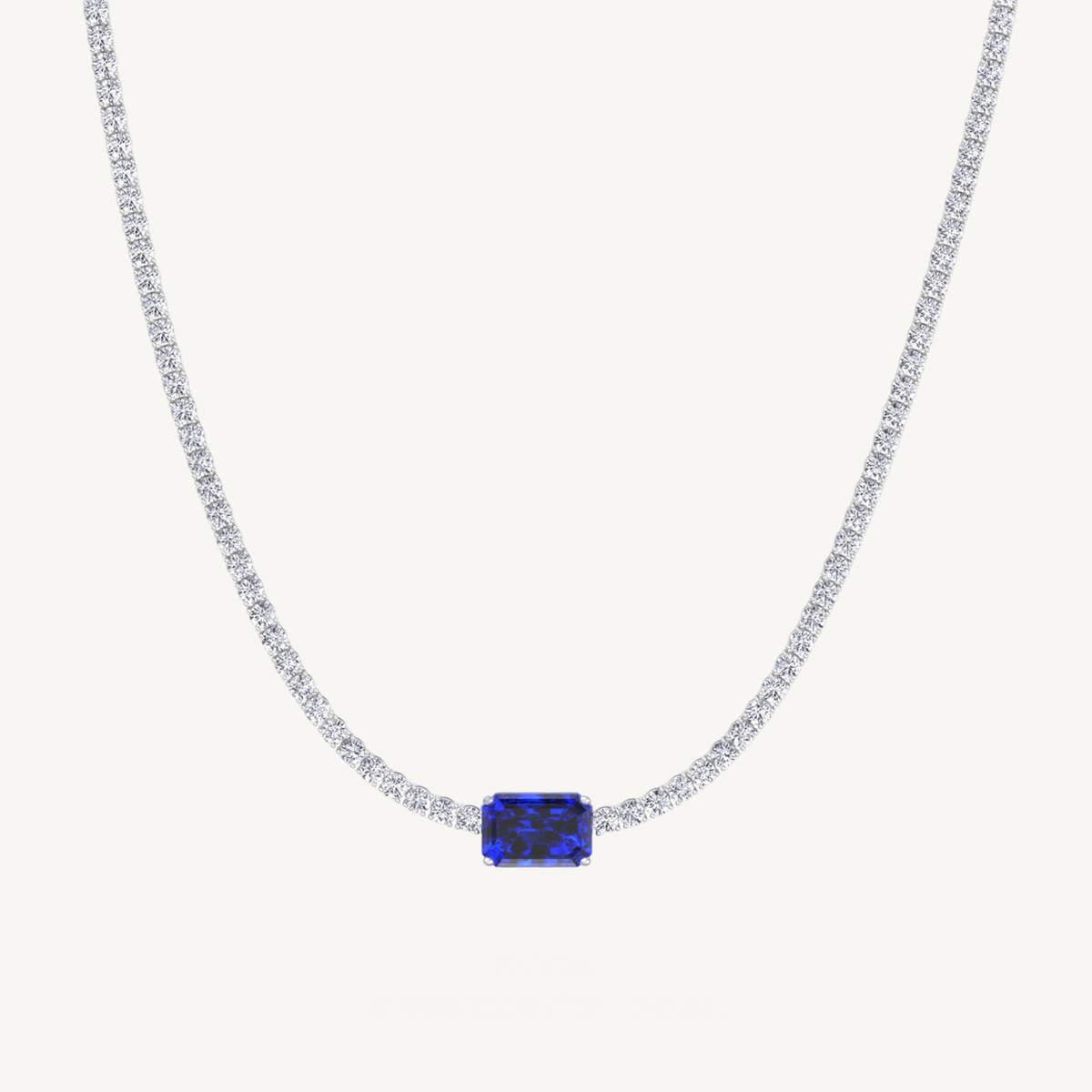 (12CT T.W.) Single Stone Natural Blue Sapphire Diamond Tennis Necklace