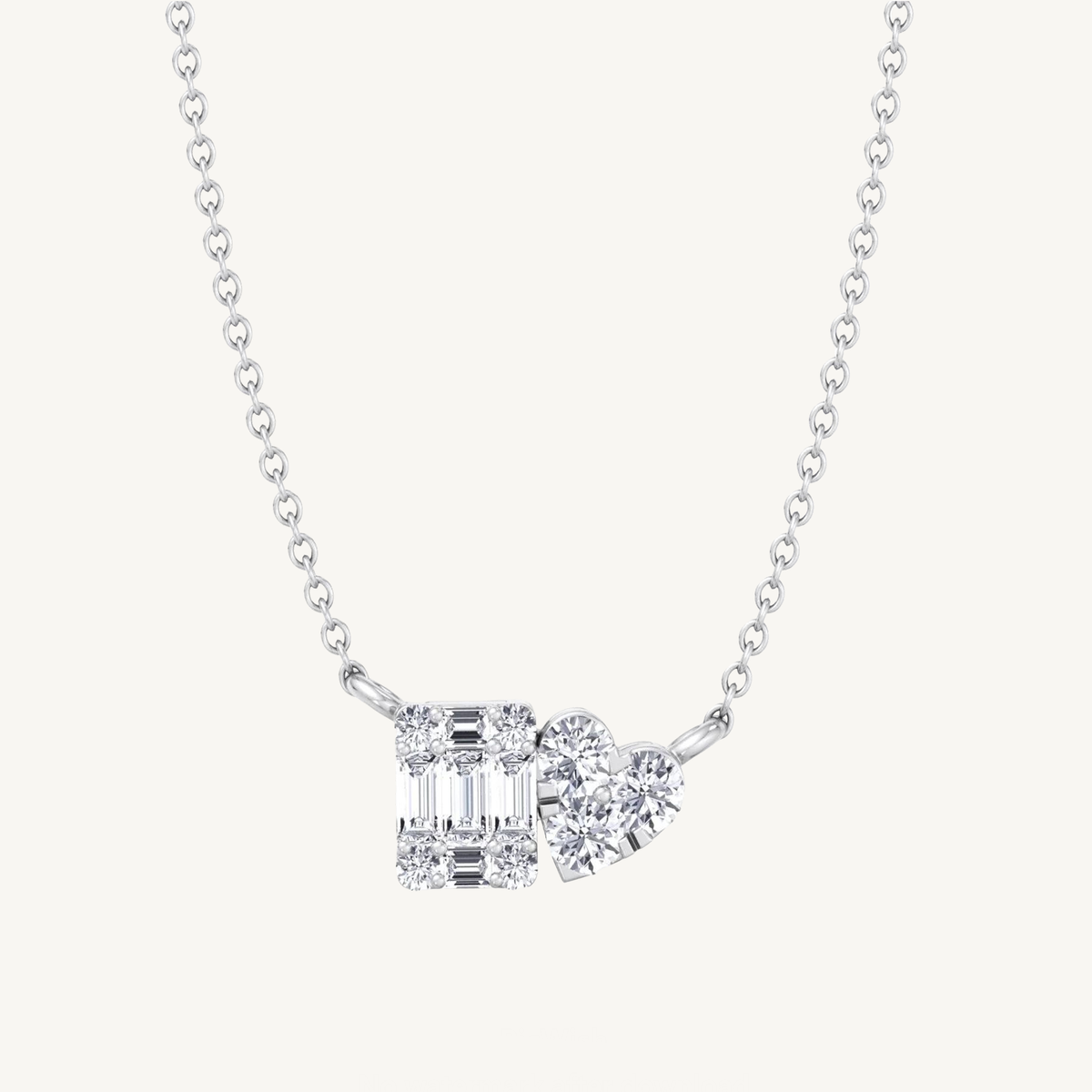 0.75Ct Heart & Emerald Shape Cluster Diamond Pendant Necklace