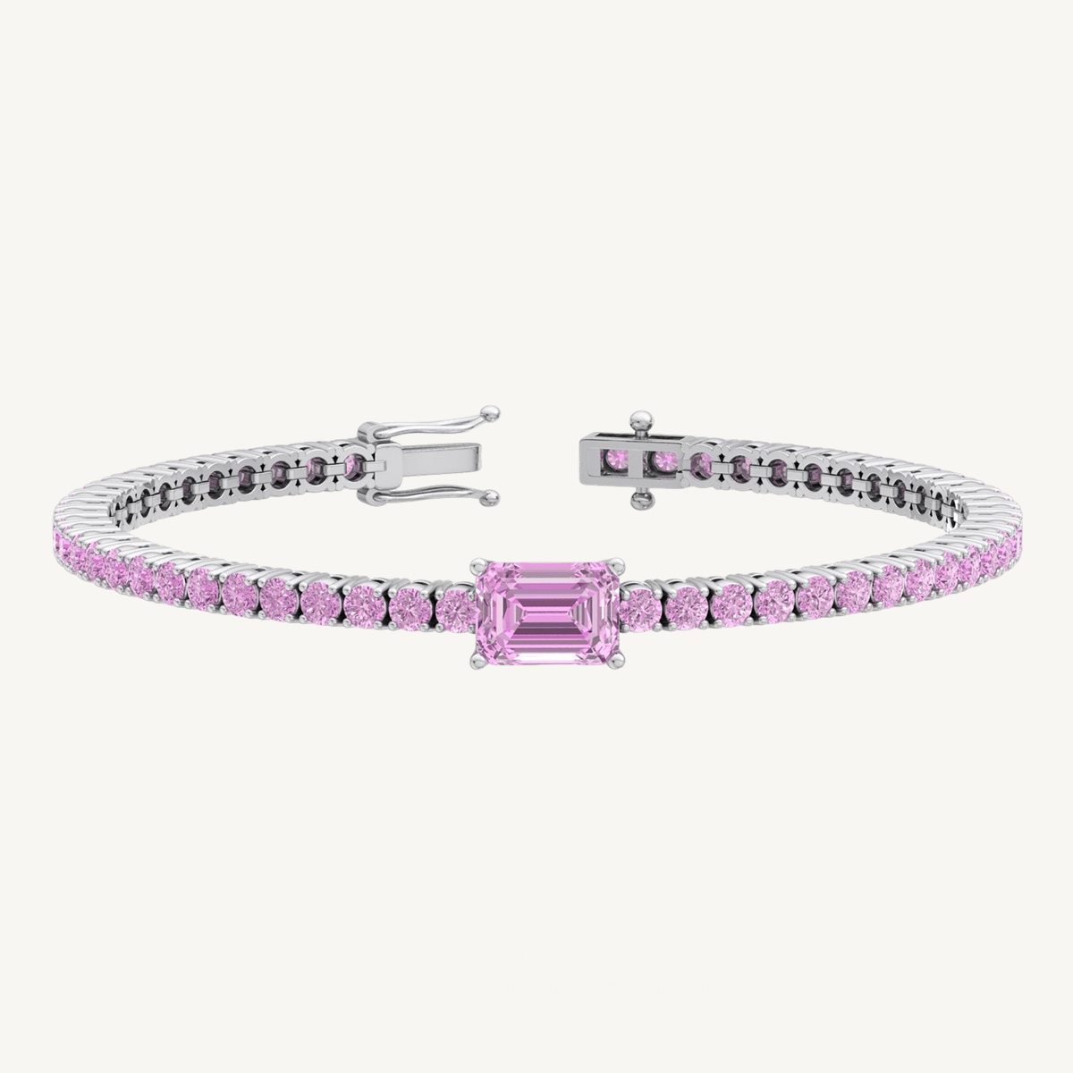 Single Stone Emerald Shape Natural Pink Sapphire Tennis Bracelet