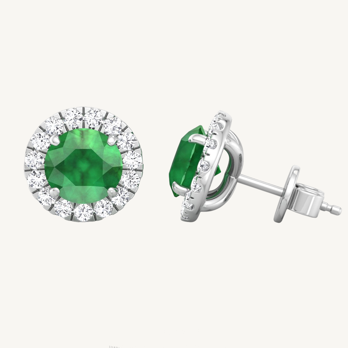 Round Cut Emerald & Diamond Halo Earrings