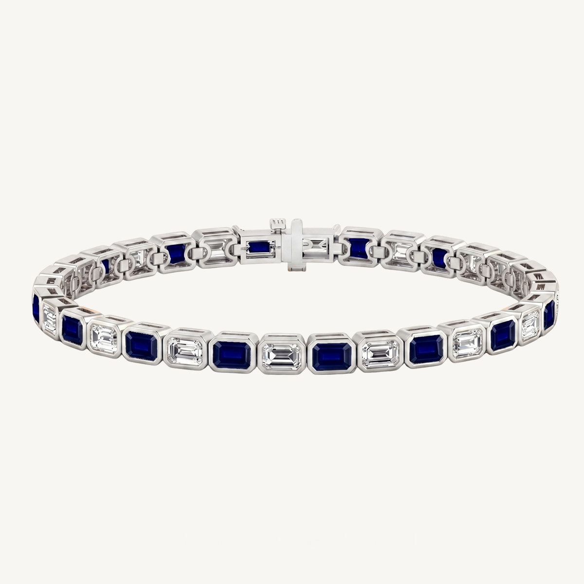10CT Bezel Set Natural Diamond and Blue Sapphire Tennis Bracelet 14K Solid Gold