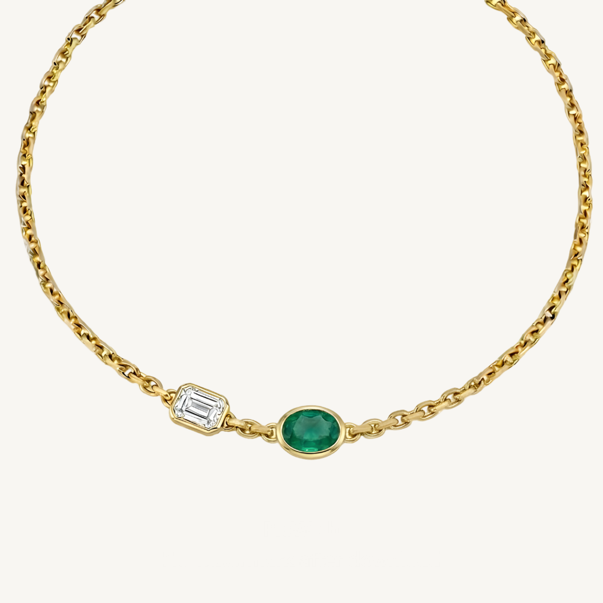 Natural Green Emerald and Diamond Chain Necklace