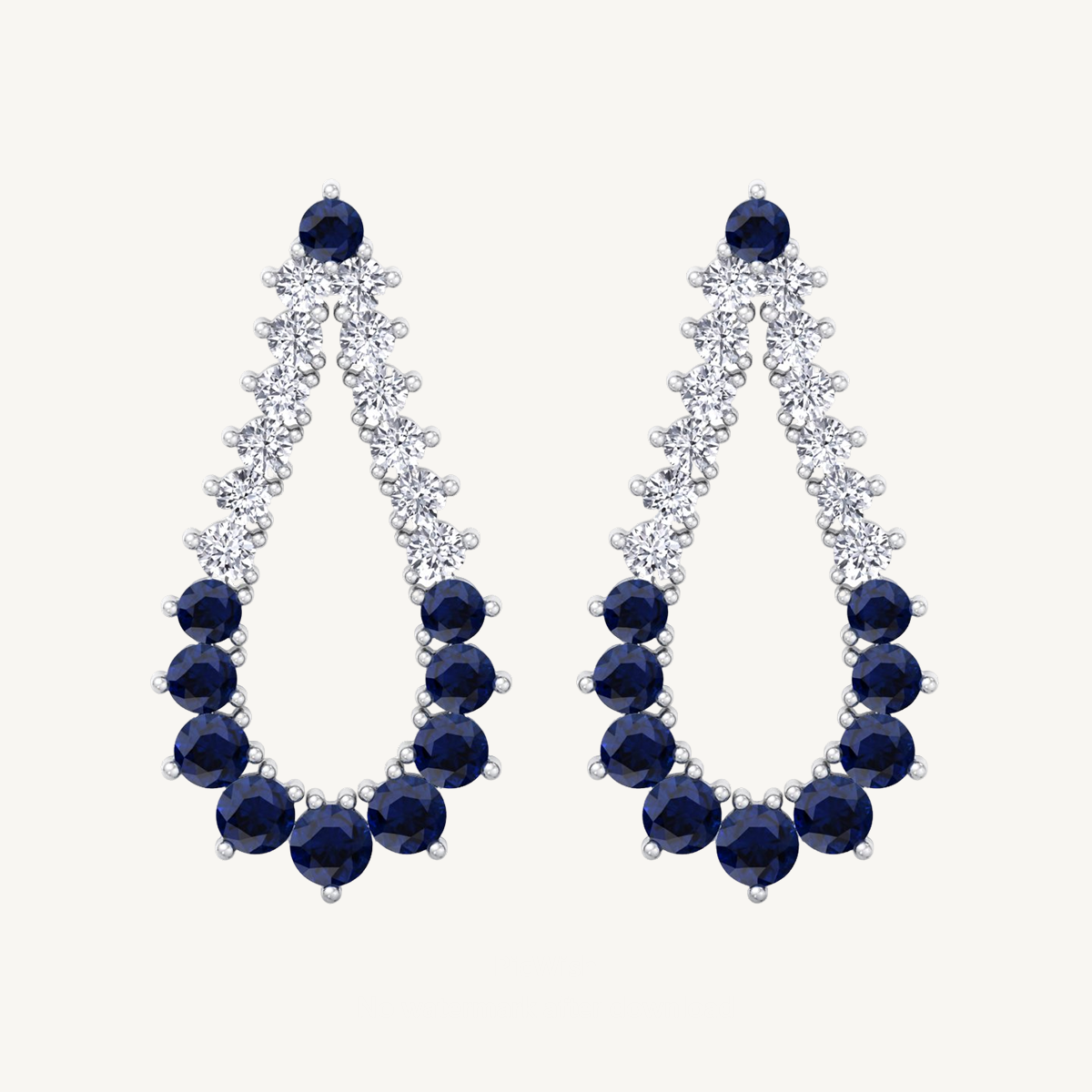Natural Diamond & Blue Sappher Teardrop Shape Fashion Earrings