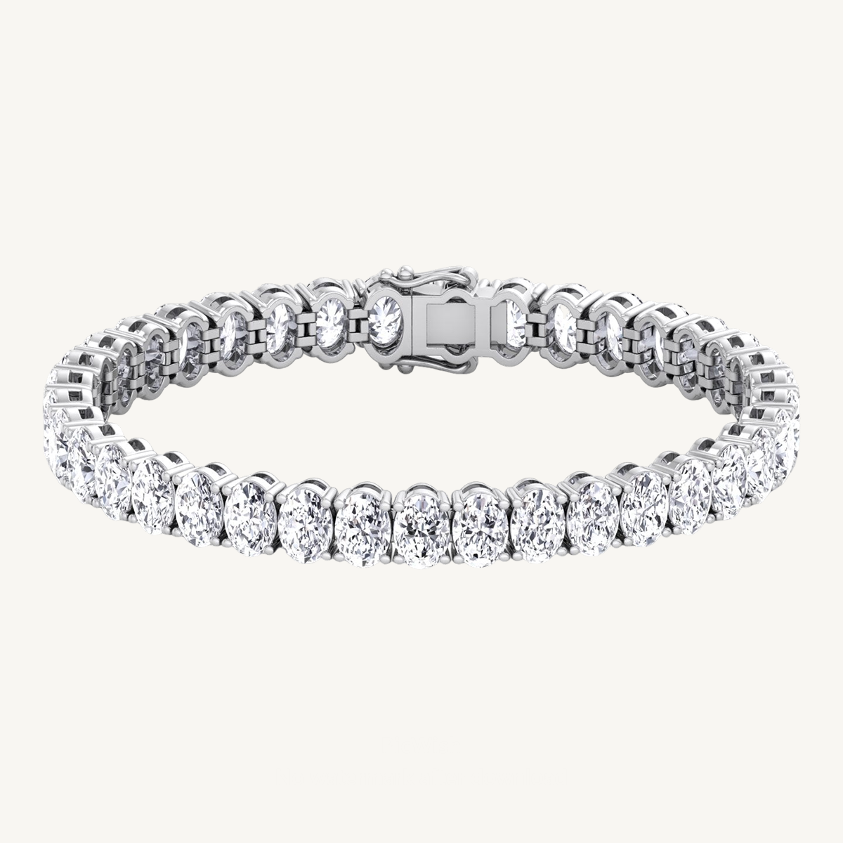 4 Prong Oval Shape Natural Diamond Tennis Bracelet 18K Solid Gold