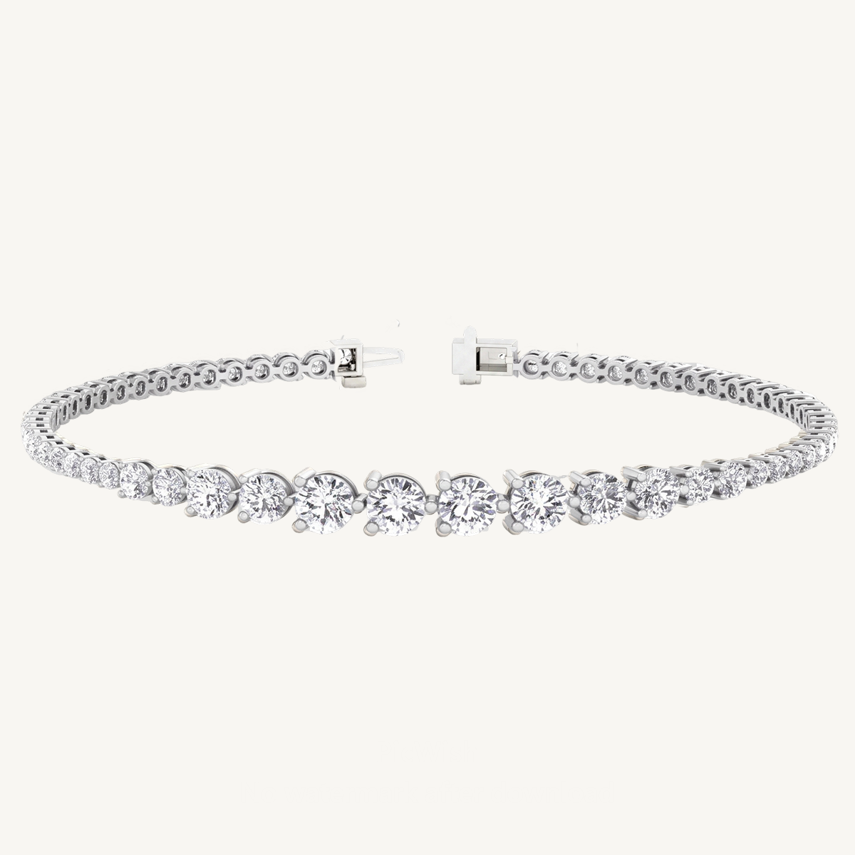3-Prong Graduated Natural Diamond Tennis Bracelet 18K Solid Gold