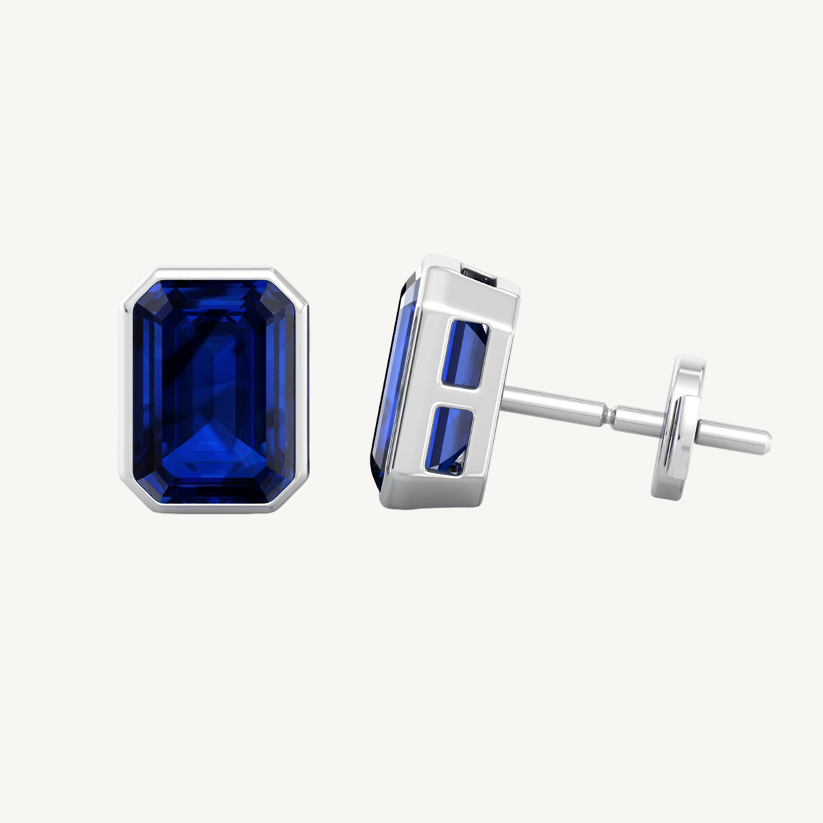 Emerald Cut Sapphire Bezel Set Earrings