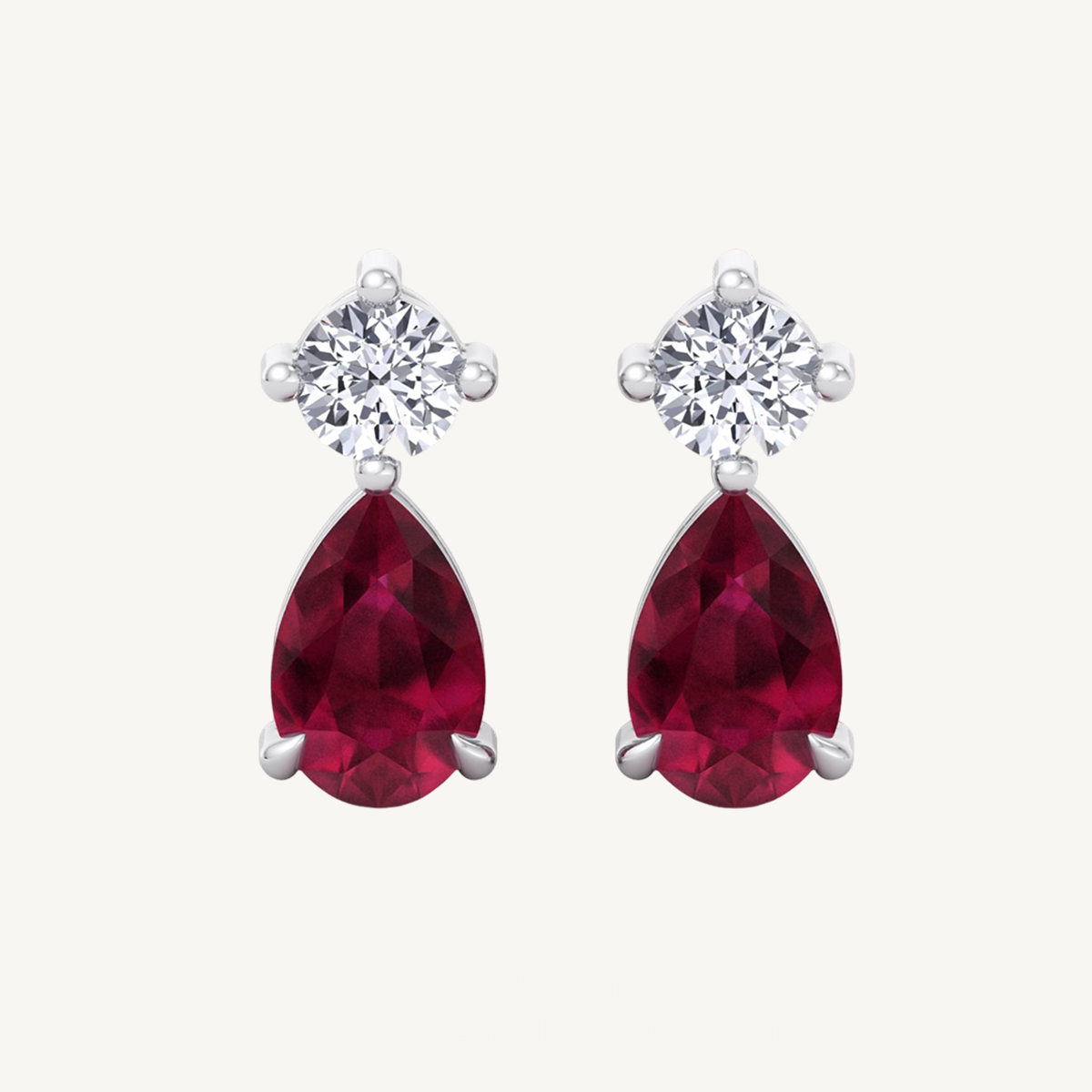 Natural Round Shape Diamond & Pear Shape Red Ruby Drop Earrings