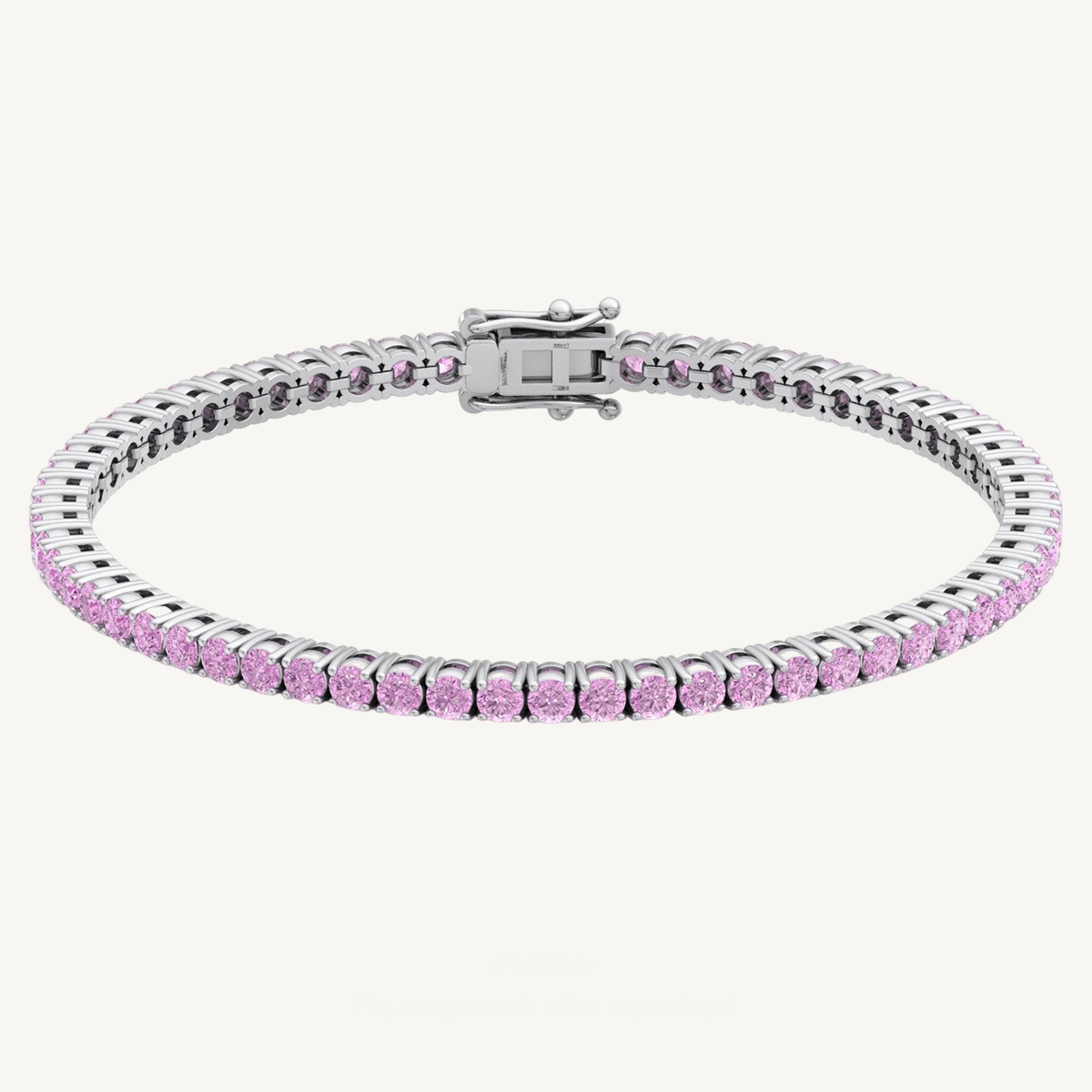 Natural Pink Sapphire Tennis Bracelet 18K Solid Gold
