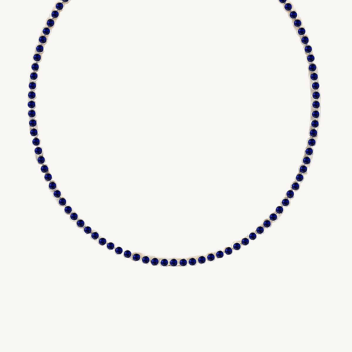 Bezel Set Natural Blue Sapphire Tennis Necklace 18K Solid Gold