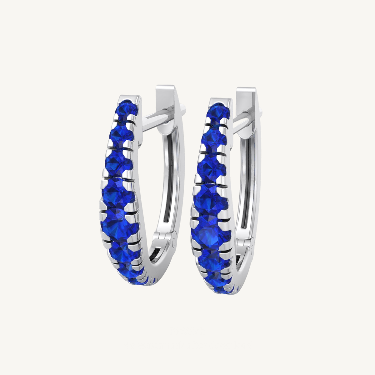 Natural Blue Sapphire Graduated Round Shape Huggie Hoop Earrings