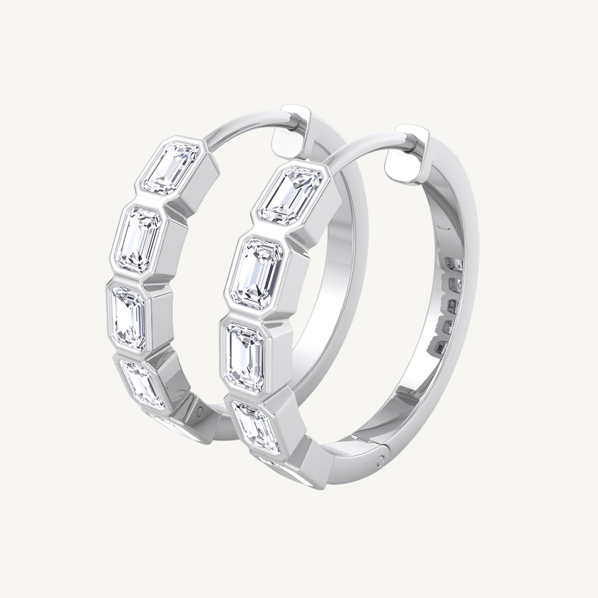 2.5CT T.W Emerald Shape Bezel Set Natural Diamond Hoops