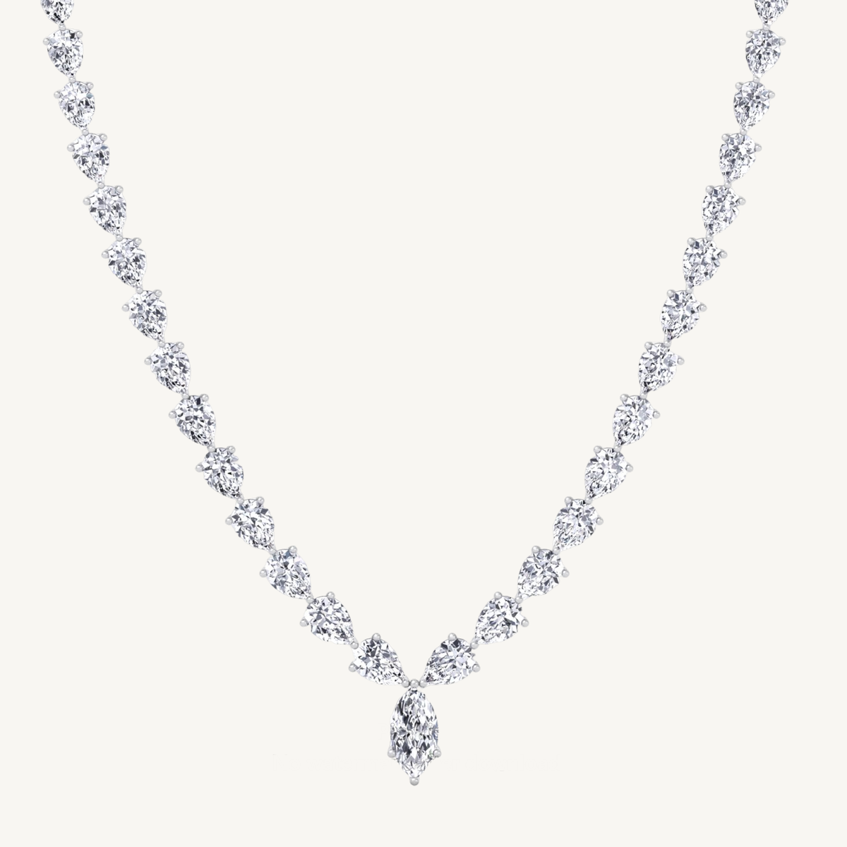 15CT Pear Shape Natural Diamond Tennis Necklace 14K Solid Gold