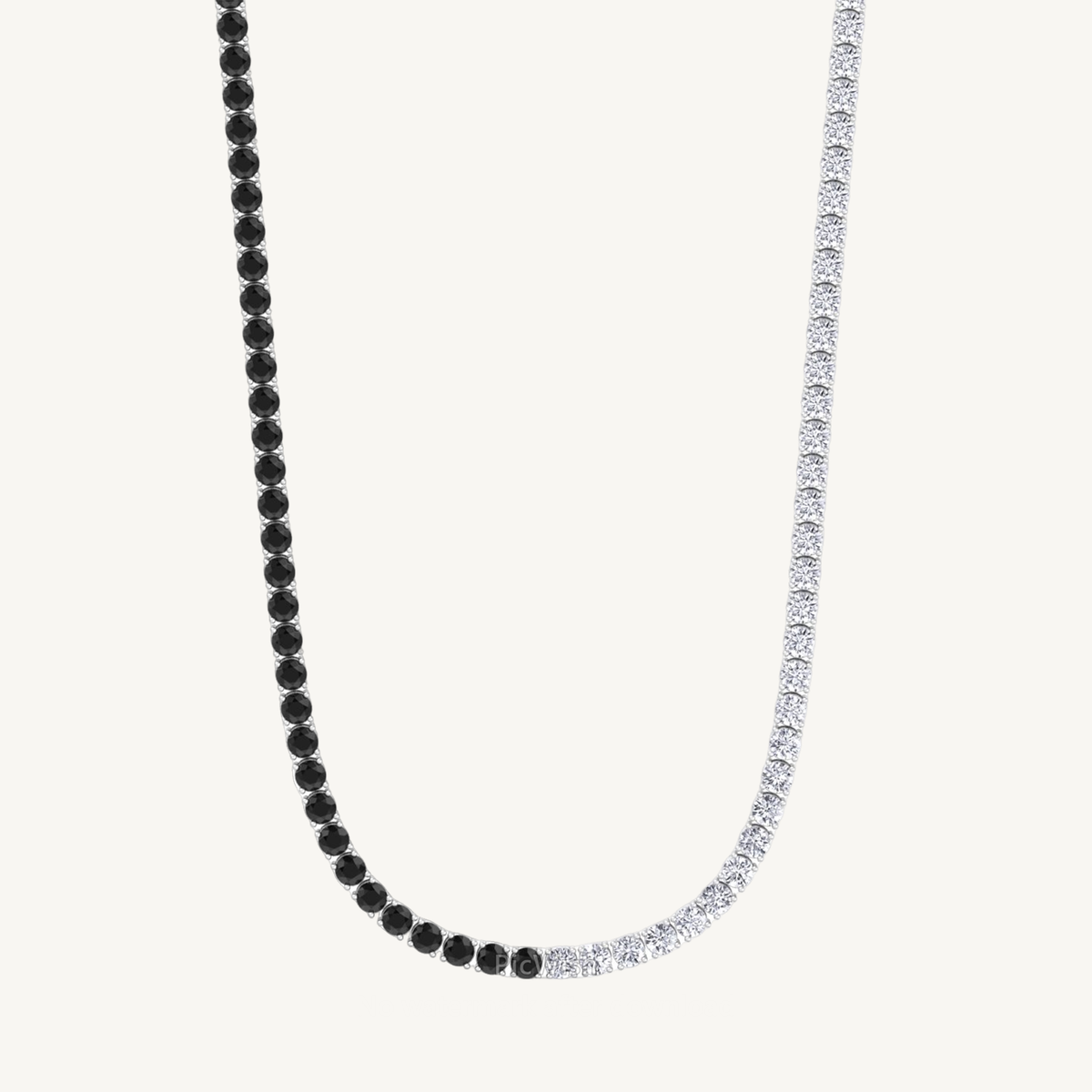 Natural Half Black and White Diamond Tennis Necklace 14K Solid Gold