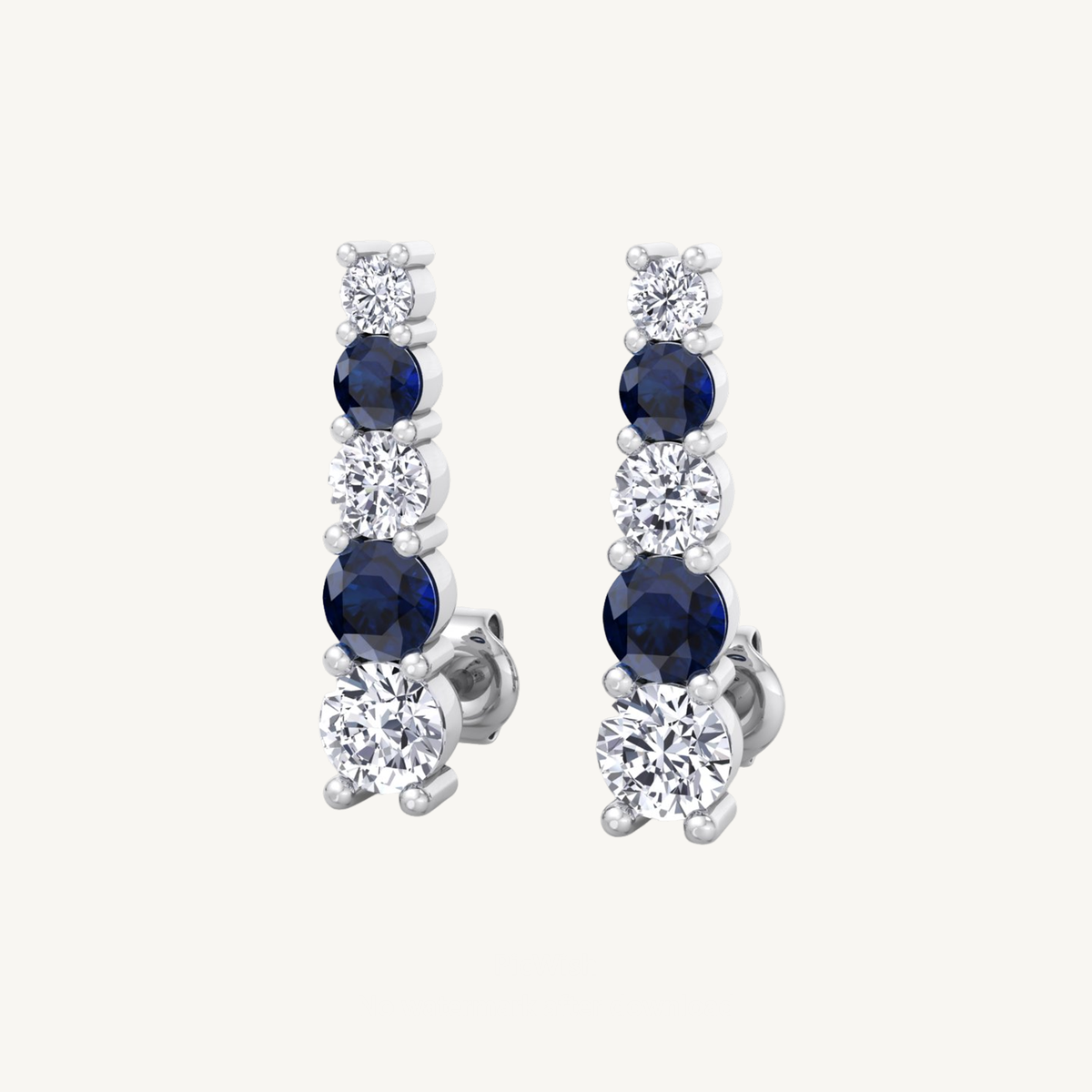 Graduated Natural Diamond and Blue Sapphire Climber Earrings