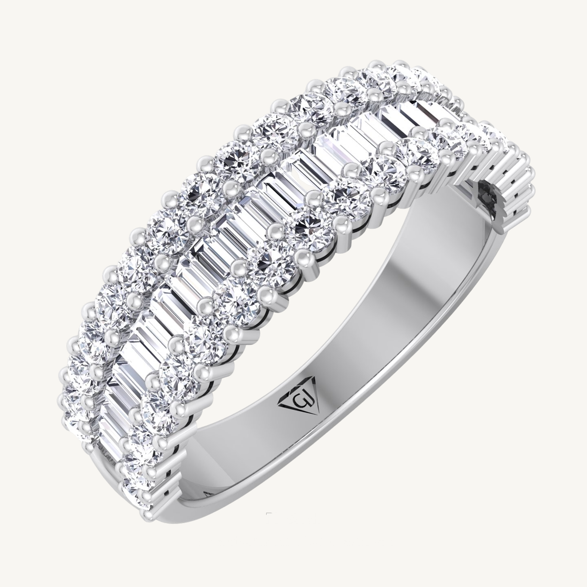 Round and Baguette Halfway Natural Diamond Ring