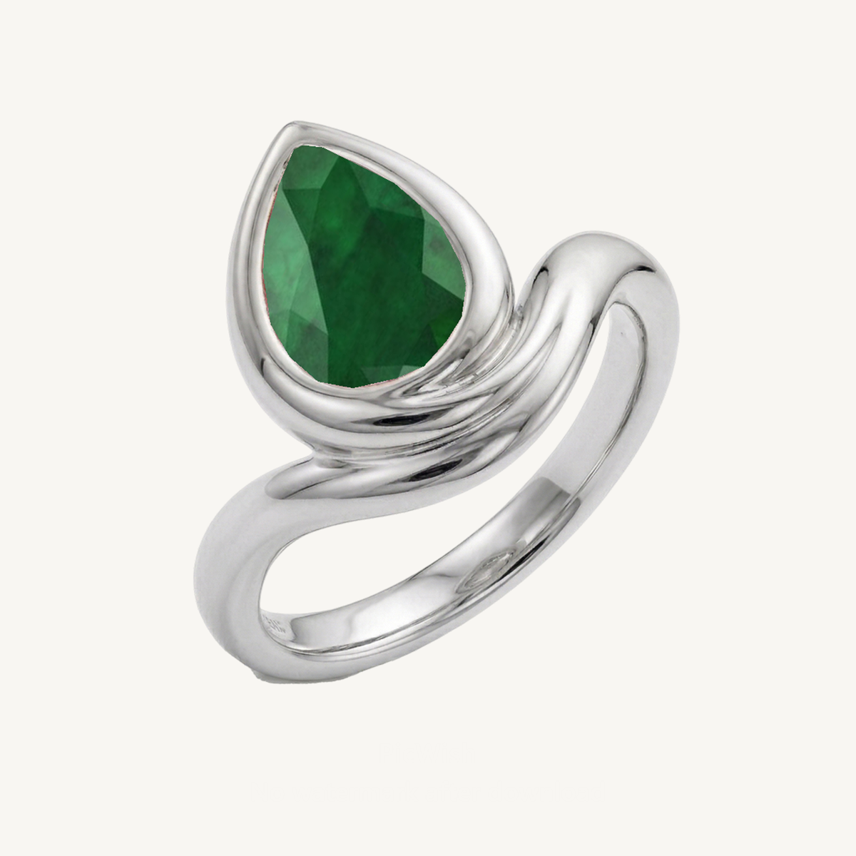 2CT Natural Green Emerald Pear Shape Pinky Ring