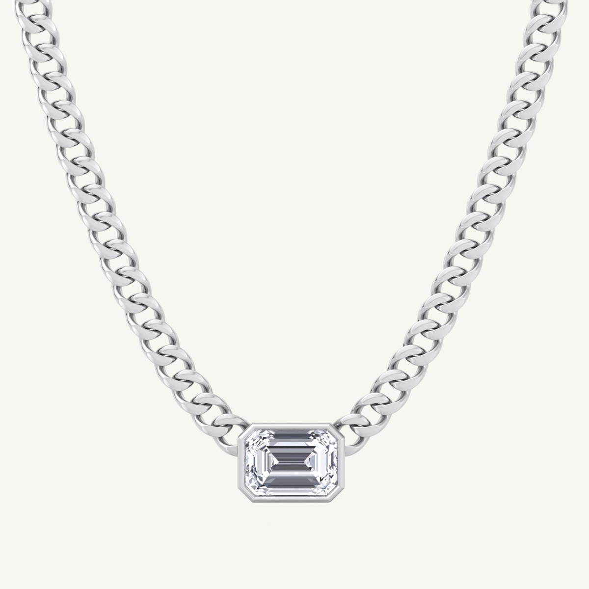 Bezel Set Emerald Cut Natural Diamond Cuban Chain Necklace