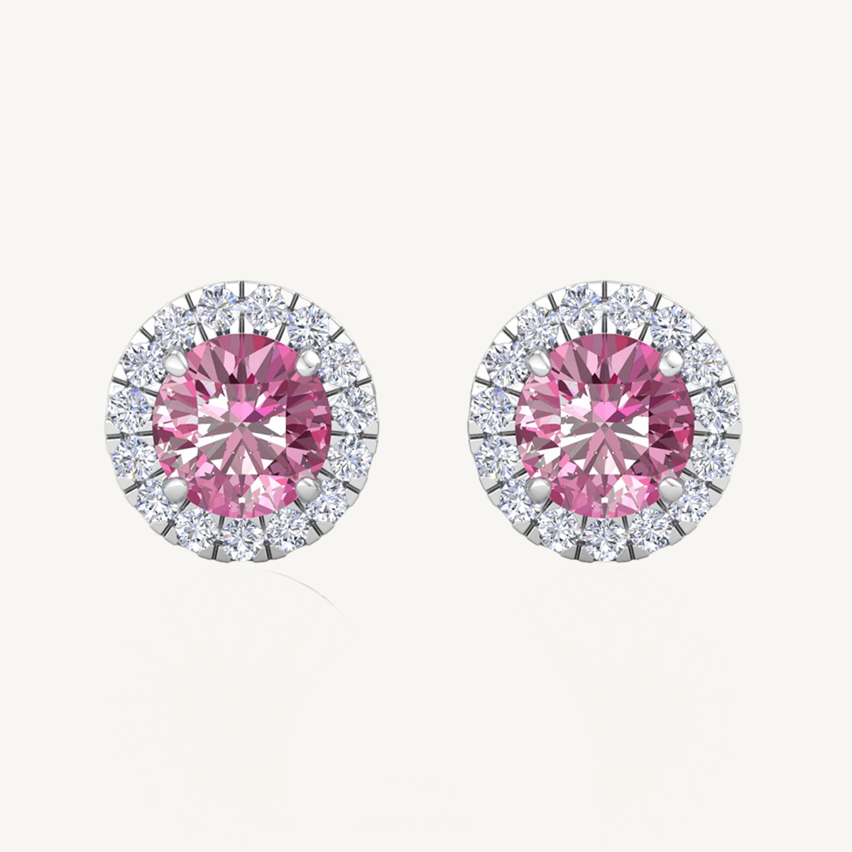 Round Shape Natural Pink Sapphire & Diamond Halo Studs