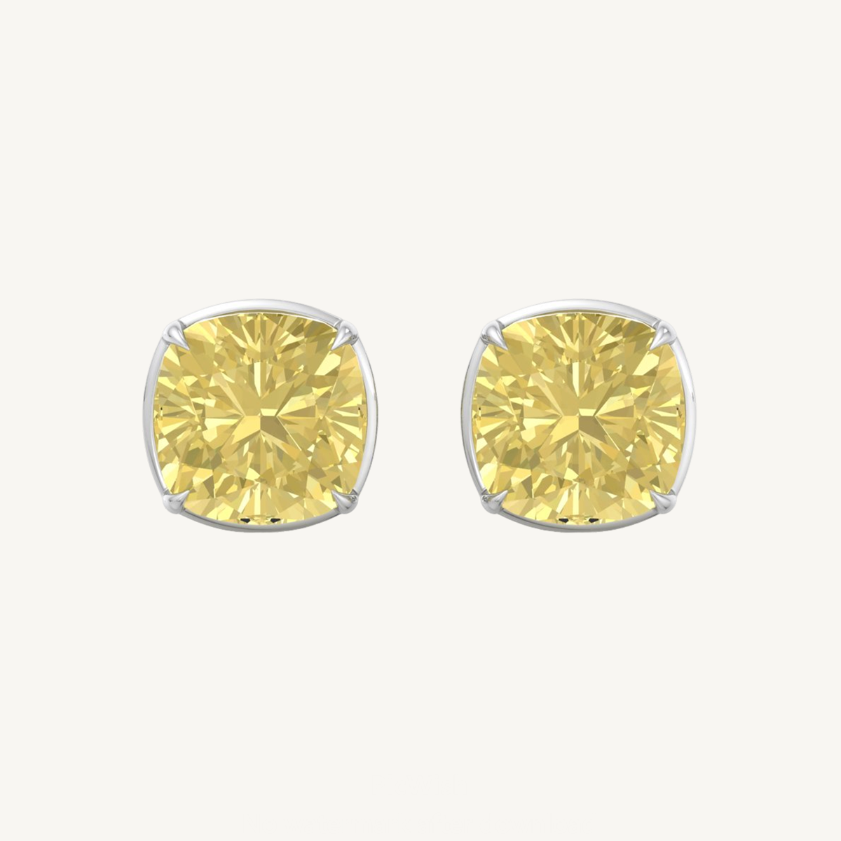 Natural Fancy Yellow Cushion Cut Diamond Studs
