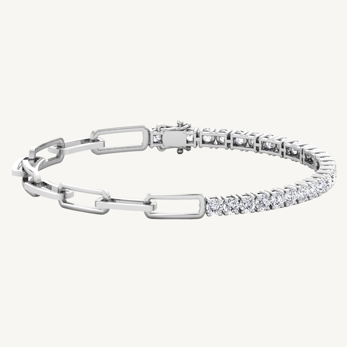 Halfway Natural Diamond Tennis Bracelet With Paperclip Chain
