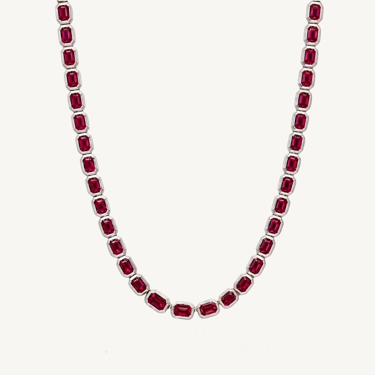 Bezel Set Emerald Shape Natural Red Ruby Tennis Necklace 14K Solid Gold
