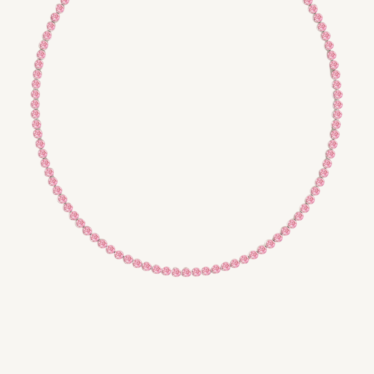 Bezel Set Natural Pink Sapphire Tennis Necklace 18K Solid Gold