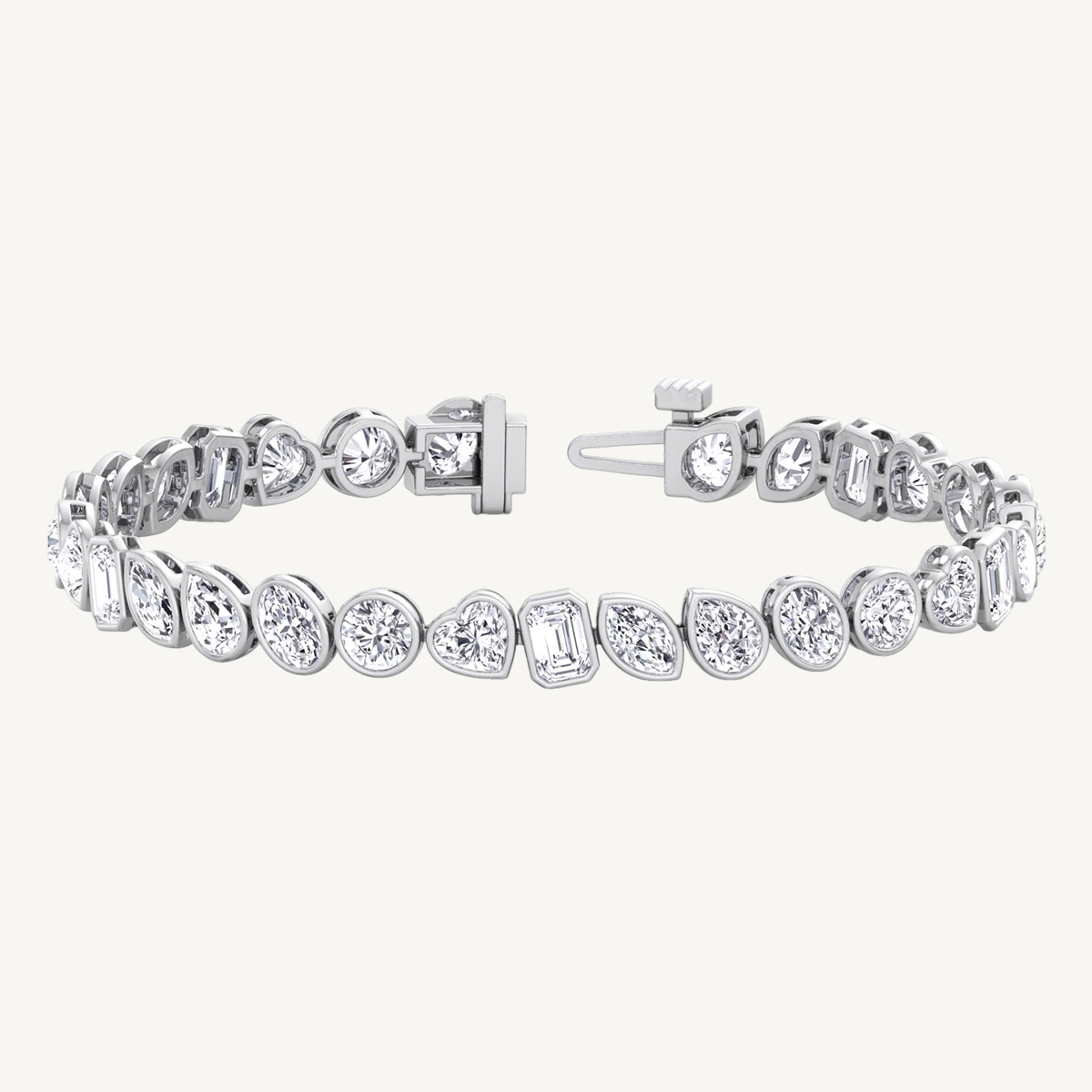Bezel Multi Shape Natural Diamond Tennis Bracelet in 14K Solid Gold