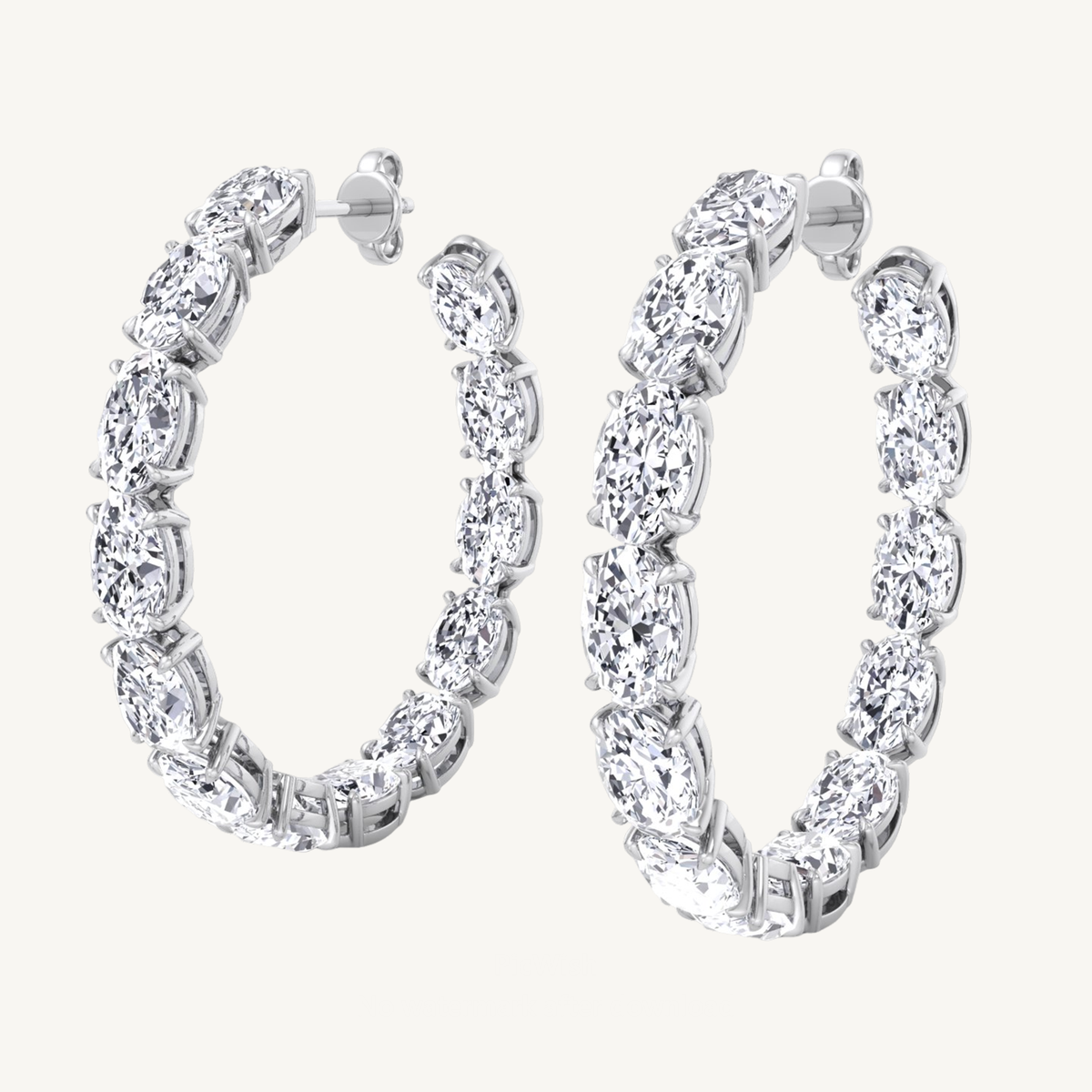 Inside Out Oval Natural Diamond Hoop Earring 1.25”