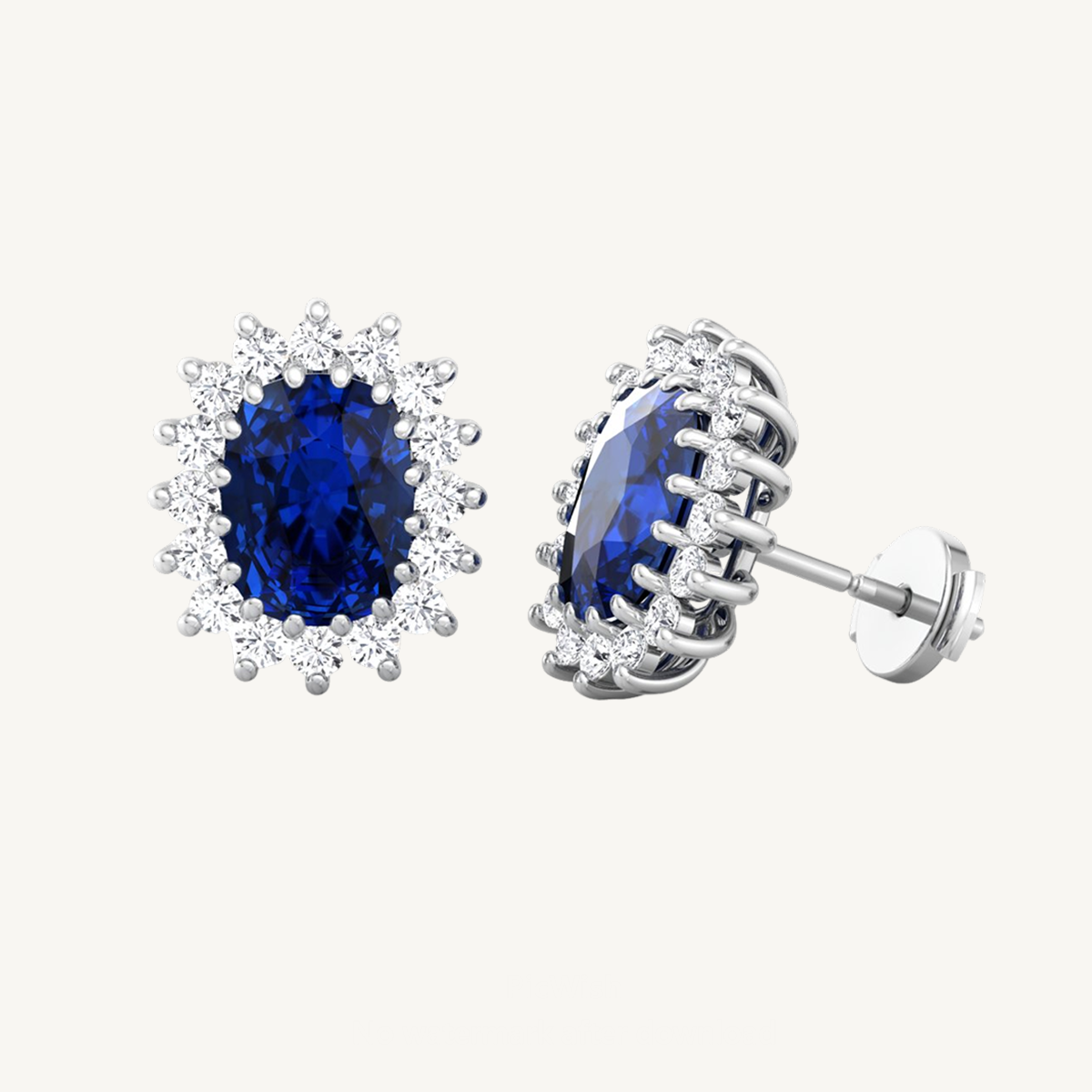 Cielo - Oval Cut Sapphire and Diamond Halo Flower Style Earrings