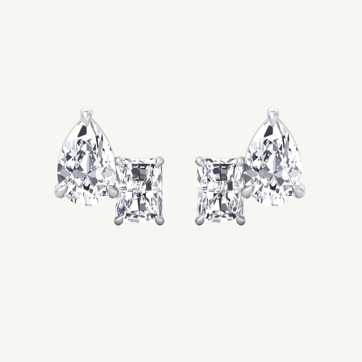 Radiant and Pear Shape Toi Et Moi Natural Diamond Studs