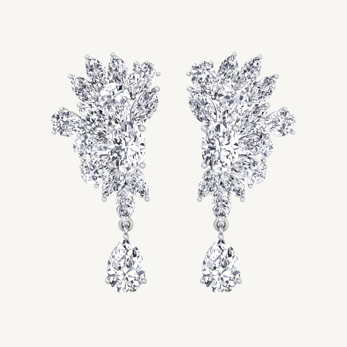 Cluster Marquise and Pear Shape Natural Diamond Drop Earrings