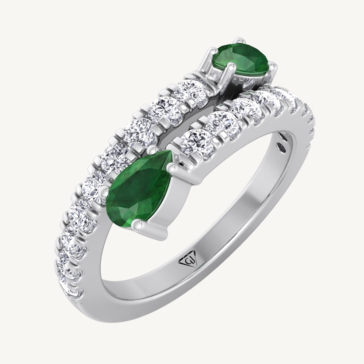 1.25CT T.W Pear Shape Emerald Pave Stack Ring
