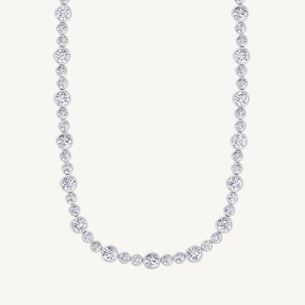 Alternating Size Bezel Set Natural Diamond Tennis Necklace 18K Solid Gold