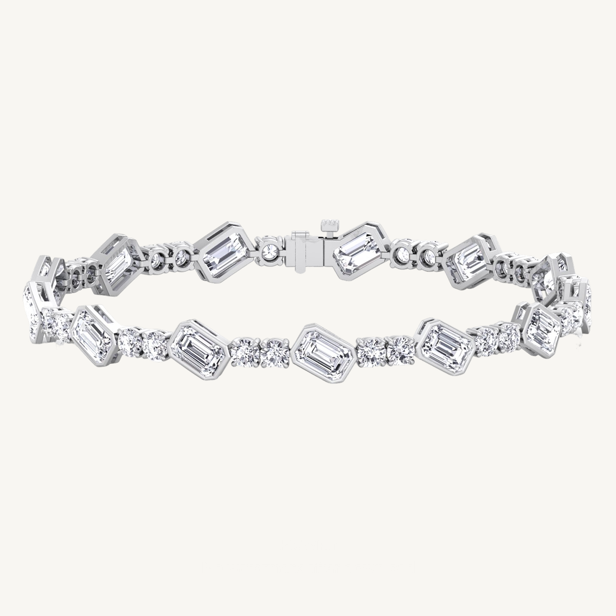 Emerald and Round Natural Diamond Tennis Bracelet
