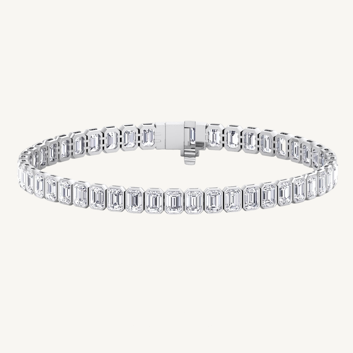Bezel Set Emerald Shape Natural Diamond Tennis Bracelet 14K Solid Gold