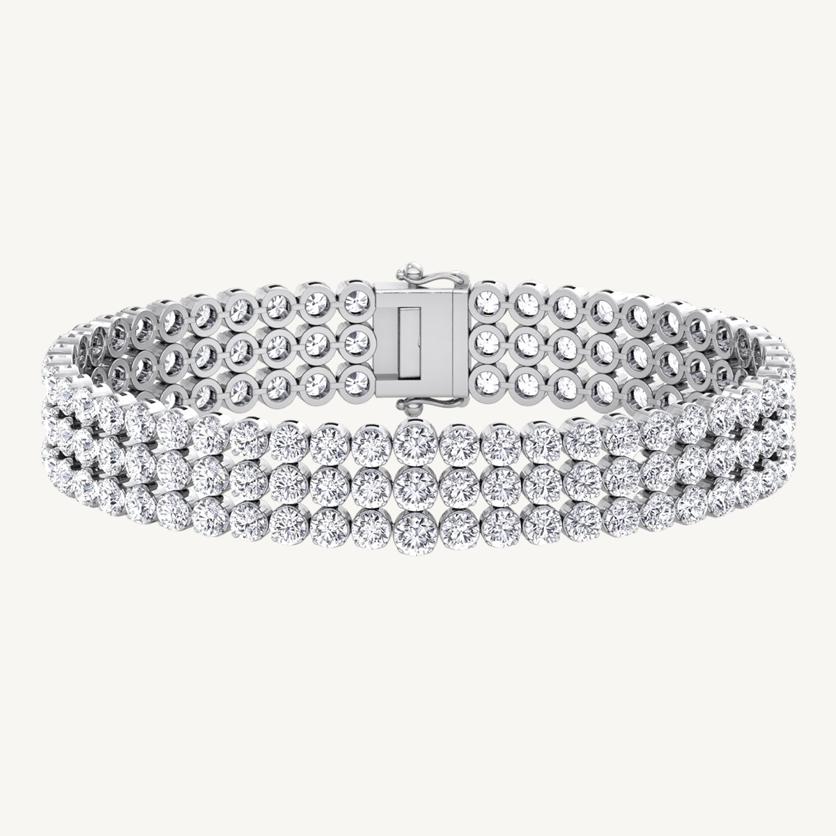 Triple Row Graduated Natural Diamond Tennis Bracelet 14K Solid Gold