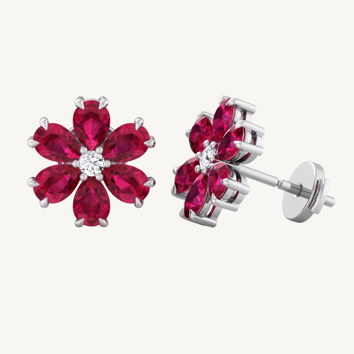Pear Shaped Ruby & Diamond Cluster Earrings