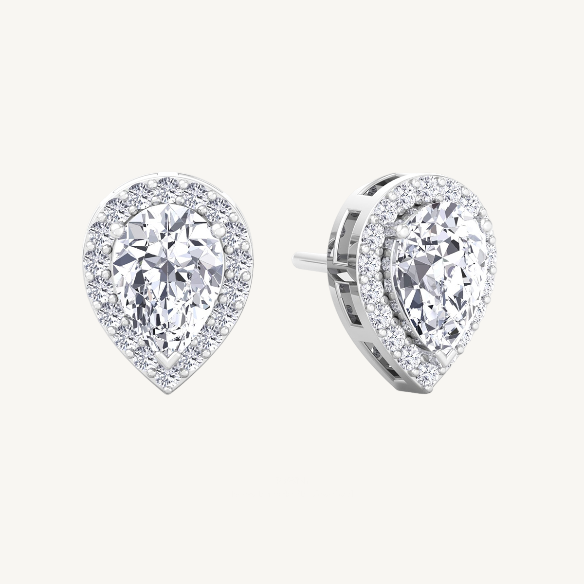Pear Shape Halo Diamond Studs