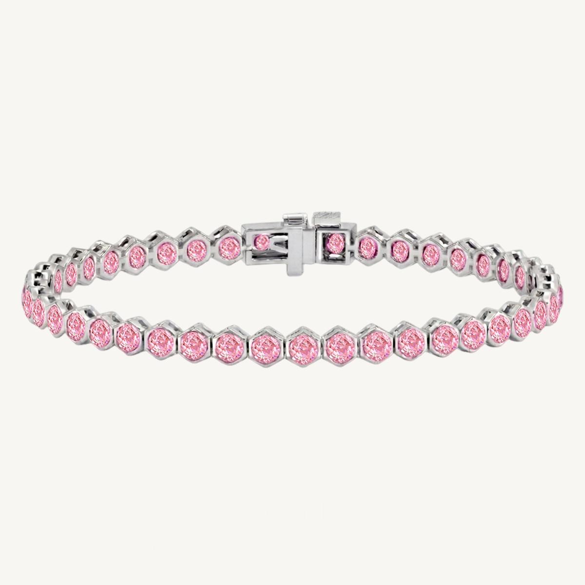 Bezel Set Natural Pink Sapphire Honeycomb Tennis Bracelet 18K Solid Gold