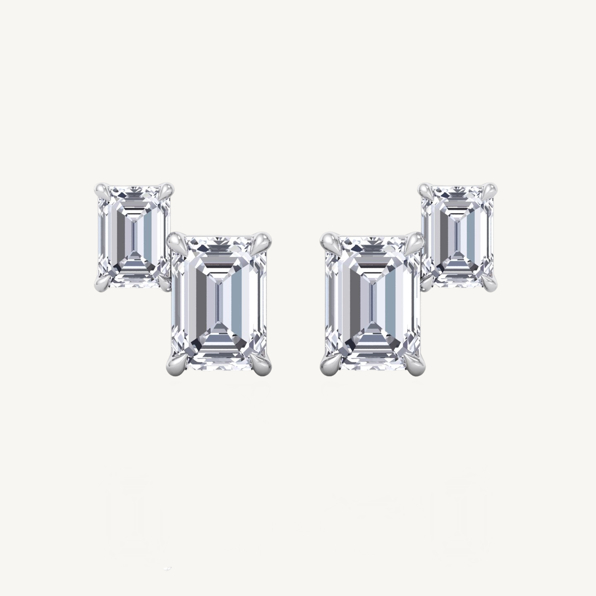 Double Emerald Shape Natural Diamond Studs