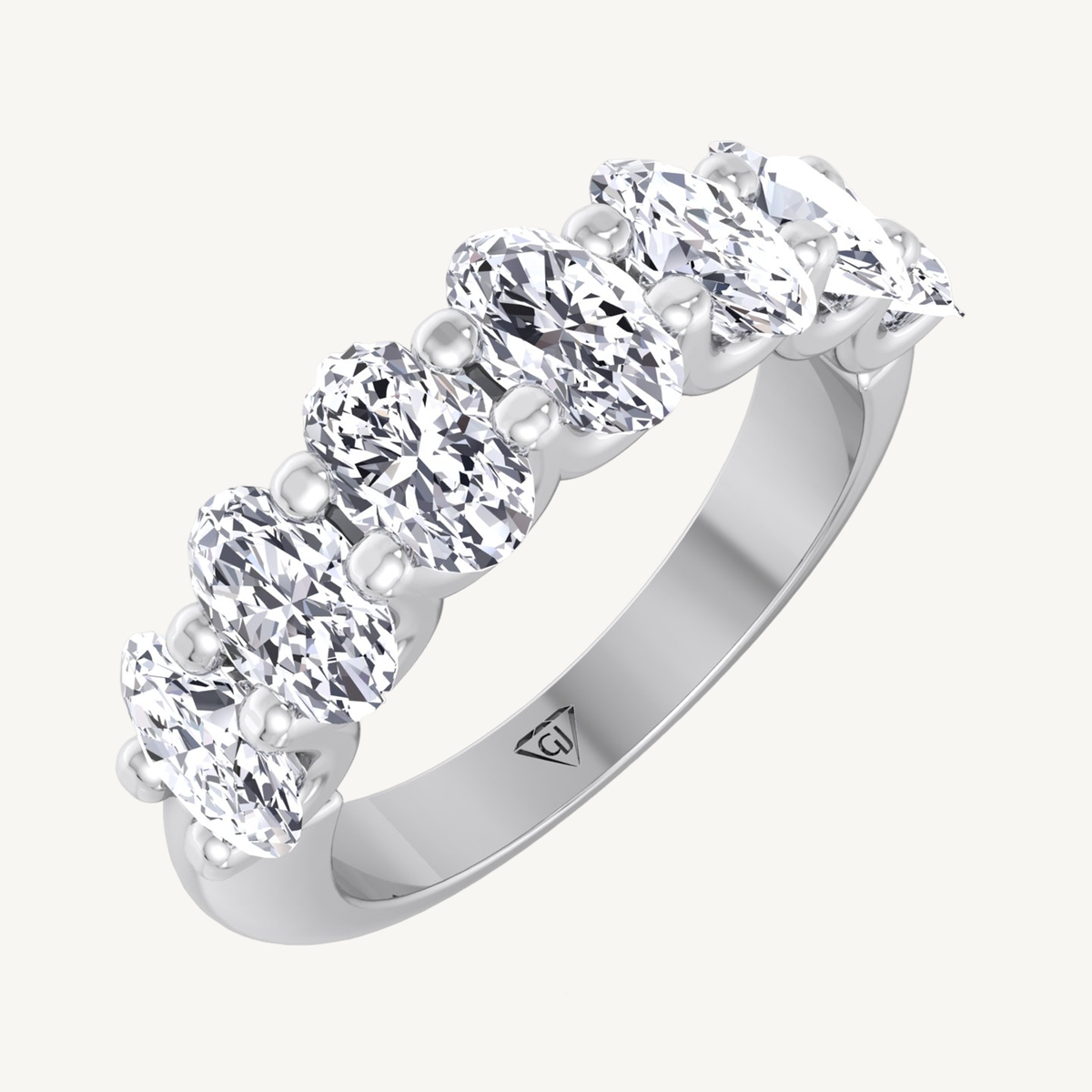 Oval Shape Natural Diamond Semi Half Way Eternity Band