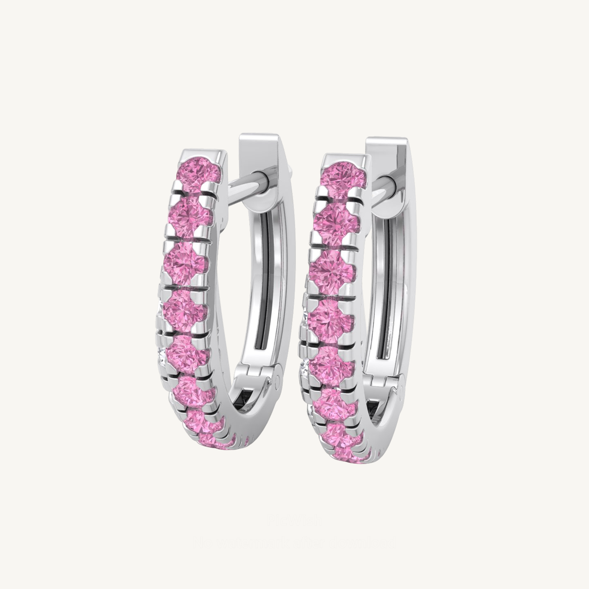 Natural Pink Sapphire Round Shape Huggie Hoop Earrings