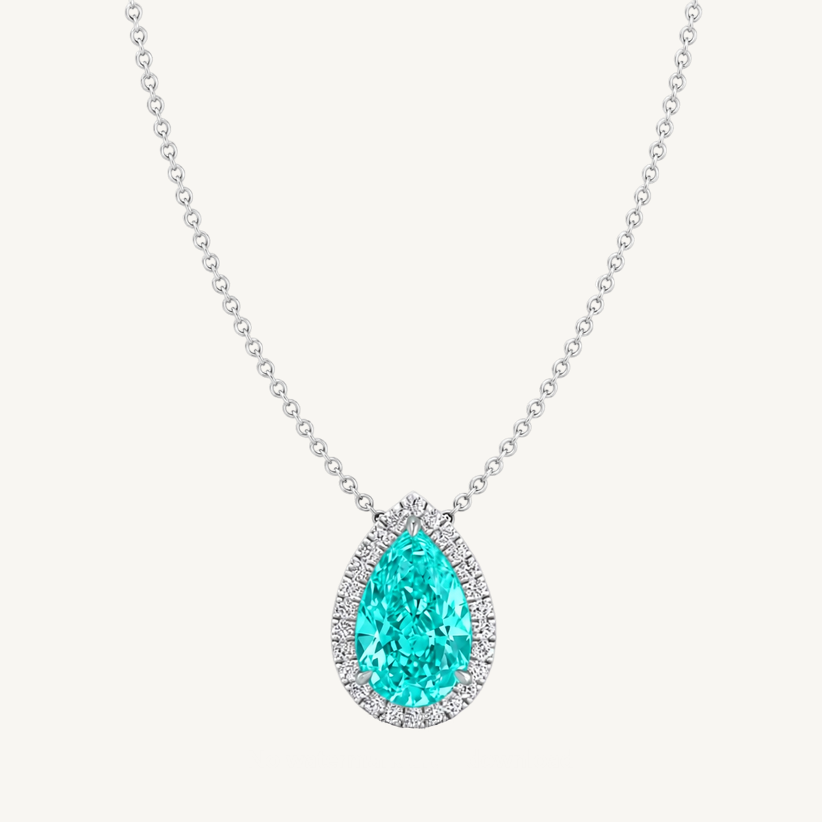 Pear Shape Halo Natural Paraiba Tourmaline Pendant