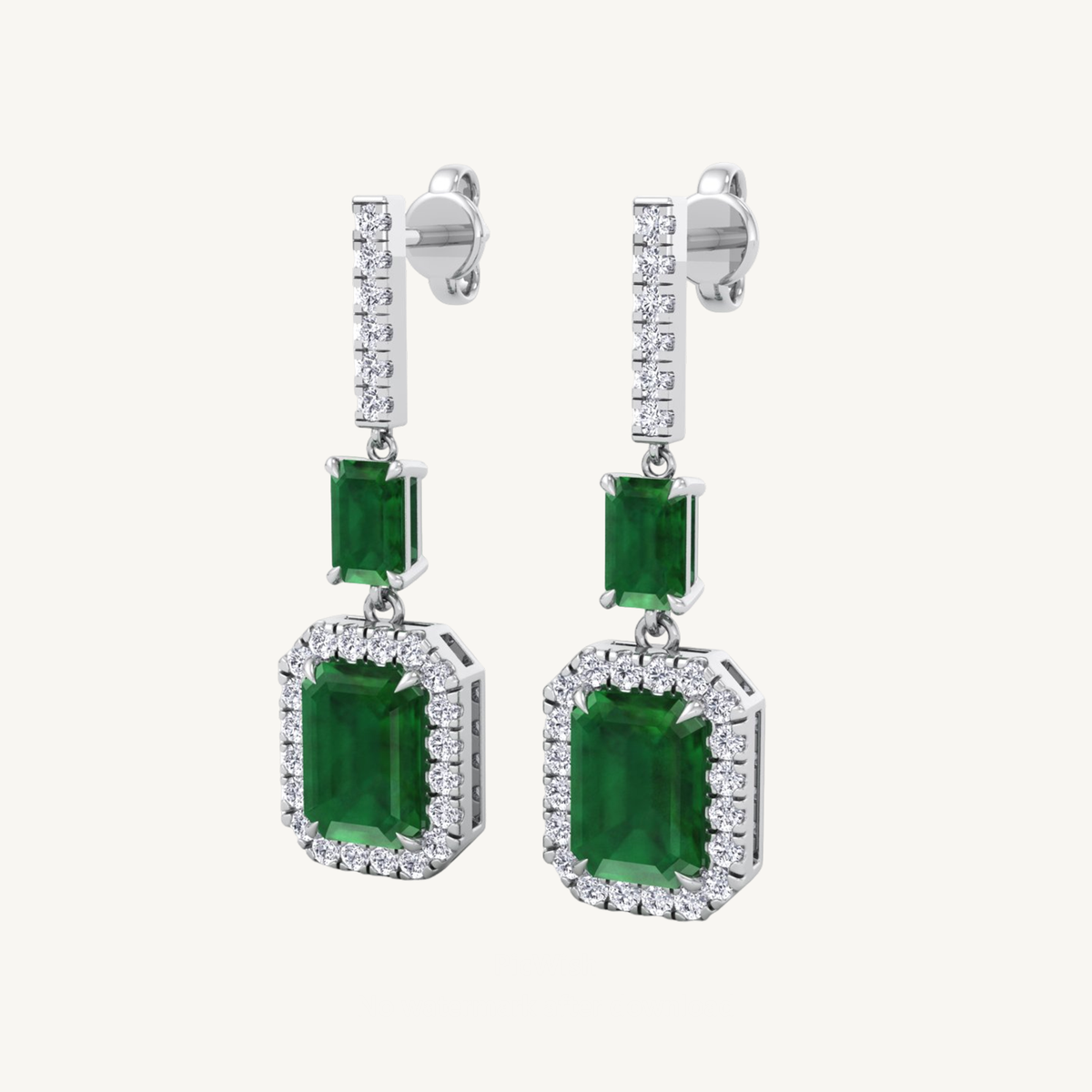 Natural Green Emerald & Diamond Drop Earrings